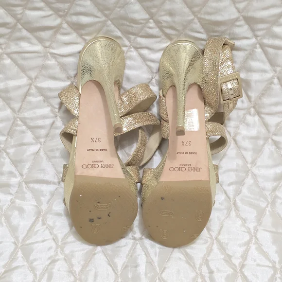 Jimmy Choo Glittering Gold Strappy Heels - Picture 7 of 8